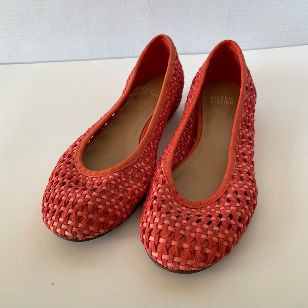 Eileen Fisher Orange Braided Leather Flats Size 7